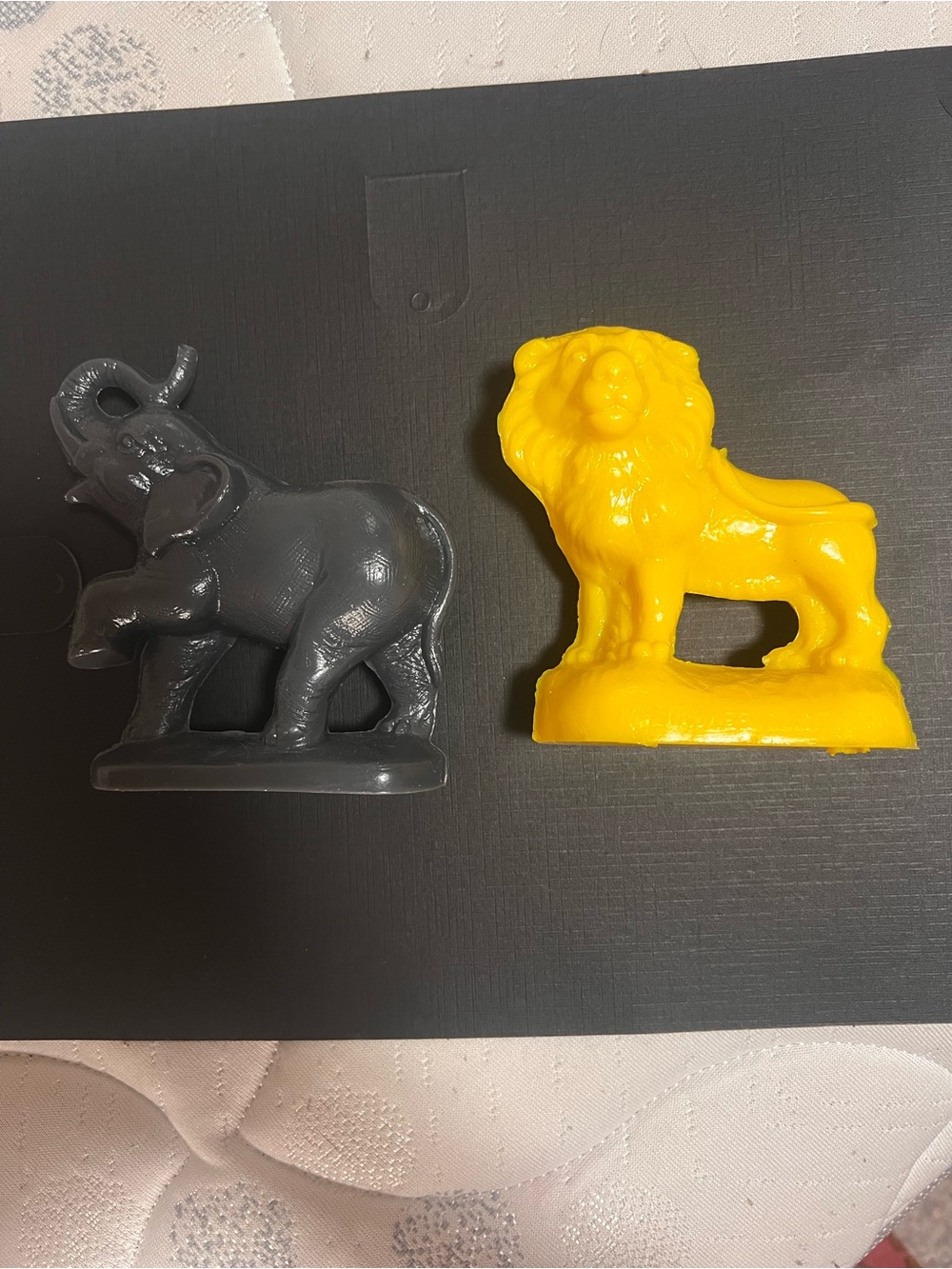 Decorative Elephant and Lion Figurines - Yellow & Gray
